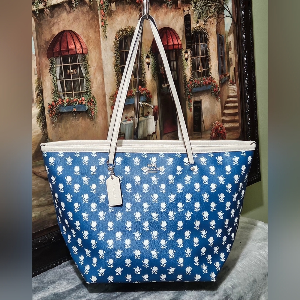 Coach Blue and White Tote Bag